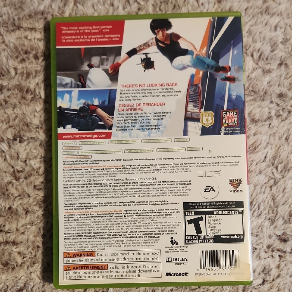 Mirror's Edge for Xbox 360 - - Green Case - Picture 2 of 7